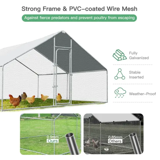 13-Feet Steel Walk-in Chicken Coop with PVC-Coated Hexagonal Wire Mesh and Lockable Door {5}