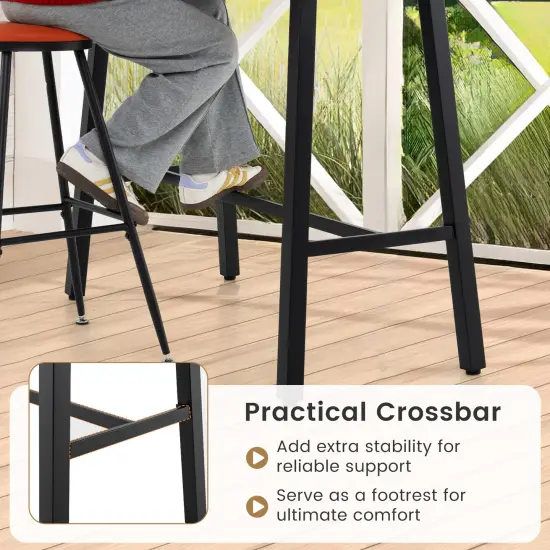 Black Metal Patio Counter Height Table with Footrest, Adjustable Foot Pads {6}