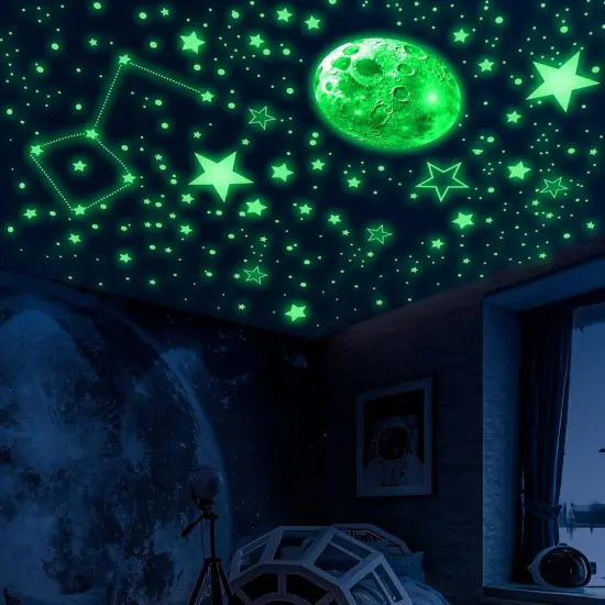 965 PCS Glow in The Dark Stars and Moon for Ceiling, Luminous Stars and Planet Wall Decals, Kids Room Decor, Glowing Galaxy Wall Stickers for Nursery Decorations (Green) {4}