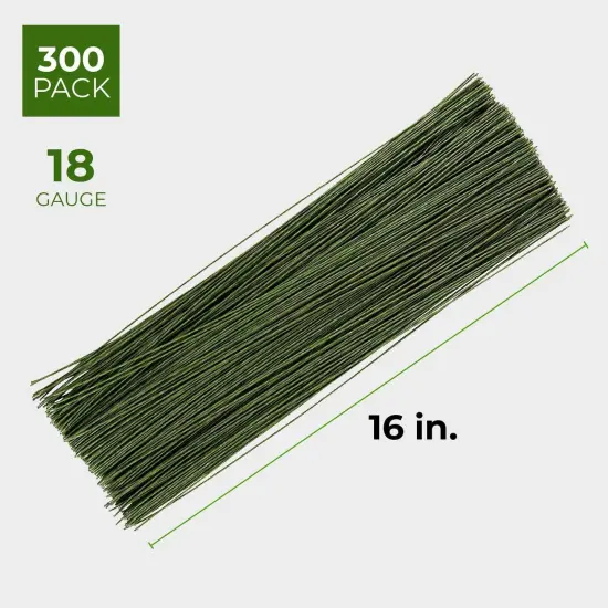 300 Pieces Green 18 Gauge Wire for DIY Crafts, Artificial Flower Arrangements (16 in) {2}