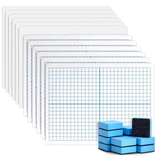 24 Piece Set - 12 Pc XY Axis Graph Whiteboard 9 x 12 inches, Dry Erase Double-Sided Lap Board with Erasers for Students, Classroom Supplies {1}