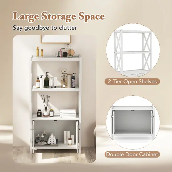 Tall Freestanding Floor Bathroom Storage Cabinet with 2-Tier Open Shelves and Magnetic Doors White {6}