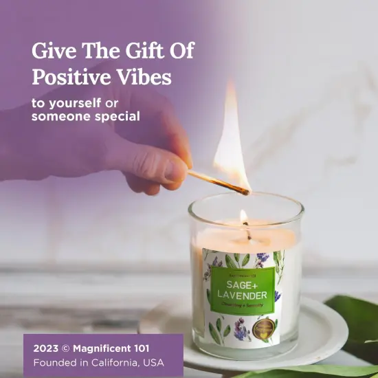 Magnificent 101 Set of 3 Long Lasting Pure Sage + Lavender Candles | 3.5 Oz Each - 42 Hour Burn | Natural, Organic Soy Wax Candle for House Energy Cleansing & Manifestation Sage Smudge Kit Incense Green {6}