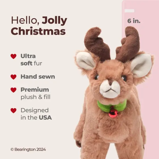 Bearington Jolly Reindeer Stuffed Animal, 8.27 Inch Christmas Stuffed Reindeer Plush, Ideal Small Christmas Stuffed Animals Gift for Toddlers, Kids & Teens, For Ages 3-14 Brown {2}