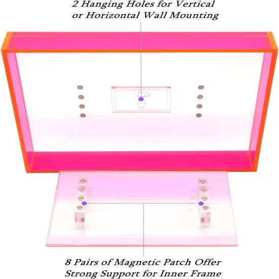 8.5 x 11 Acrylic Picture Frame Neon Floating Photo Frame of Wall Mount Desk Tabletop for Certificate Diploma Document Award Degree, Neon Pink {4}