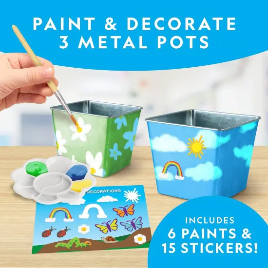 National Geographic Summer Flower & Herb Gardening Kit for Kids - Gardening Set with 3 Stainless Steel Pots, Paint & Stickers, Outdoor Toys, Craft Kits, Kids Plant Growing Kit, Easter Basket Stuffers {3}
