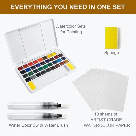 Watercolor Paint Set 36 Vivid Colors with Water Brush & 10 Artist Grade Watercolor Paper 32k Perfect Travel Watercolor Set for Beginners, Hobbyists & Painting Enthusiasts {3}