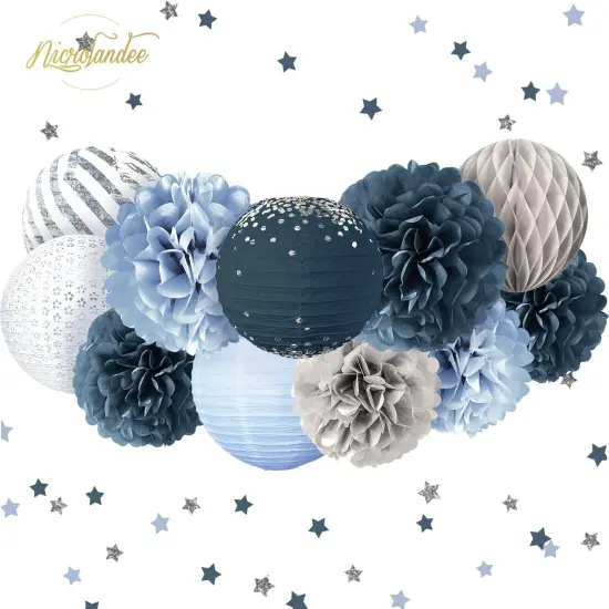 Wedding Party Decorations - 12PCS Dusty Blue Tissue Pom Poms Paper Lantern 50G Glitter Confetti Party Supplies for Romantic Wedding, Bridal Shower, Baby Shower, Birthday, Special Events {2}