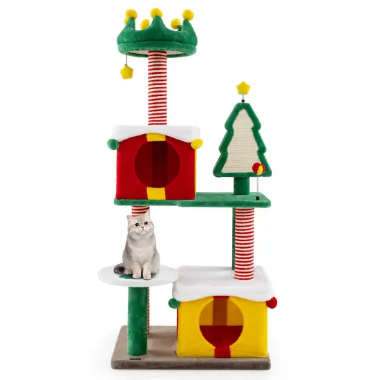 Christmas Cat Tree Tower with Scratching Posts and Carpet Idea for Indoor Cats {3}