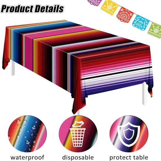 2 Pack Mexican Tablecloth Plastic 54 x 108 Rectangular Table Cover Disposable Mexican Serape Table Cloth for Cinco De Mayo Fiesta Party Baby Shower Picnic Mexican Fiesta Tablecloth {3}