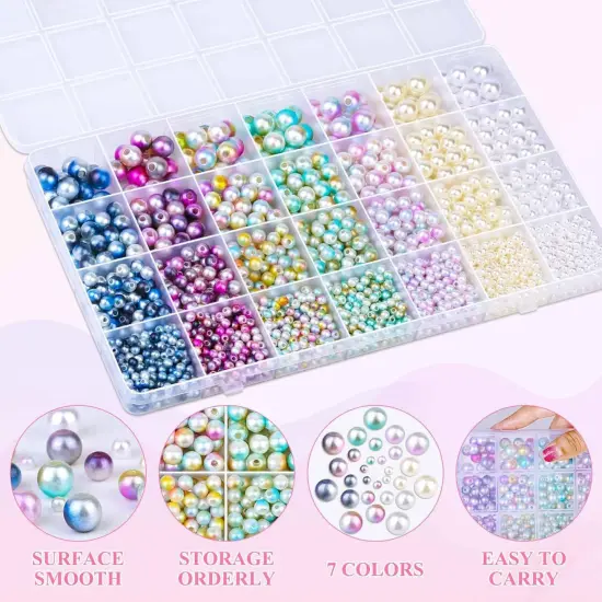 2200PCS Pearl Beads, 4/6/8/10mm Multicolor Pearl Beads Loose Pearls for Crafts with Holes for Jewelry Making, Small Pearl Filler Beads for Crafting Bracelet Necklace Earrings {5}