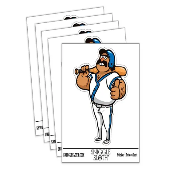 Water Bottle Sticker Set Burly Cartoon Baseball Player Batter Man Cute Waterproof Vinyl Stickers Pack Decal, Skateboard, Laptop, Car, Window, Bumper - 5 Pack {2}