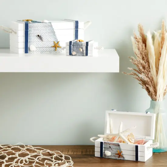 Nautical Box Set, Beach Theme Wooden Jewelry Boxes for Ocean Decor (3 Sizes) Grey {2}