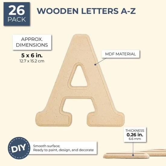 26 Pieces of Wooden Alphabet Letters for Wall Decor, Crafts, 6-Inch ABCs for Painting, DIY Projects, Tabletop, Home Decor, Birthday Parties, Wedding (0.1" Thick) Brown {3}