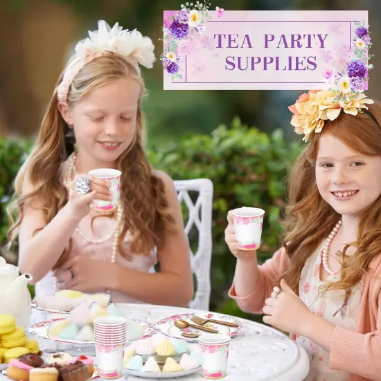 350 Pcs Tea Party Supplies Summer Tea Party Tableware Set Disposable Plates Napkins Paper Cups Plastic Cutlery Set {4}