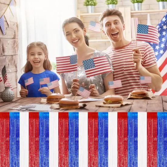 2 Packs Red White Blue Table Skirts, 4th of July Decorations Foil Fringe Curtain Tinsel Desk Skirt for America Patriotic Party,Memorial Day,Independence Day,Labor Day Decor {5}