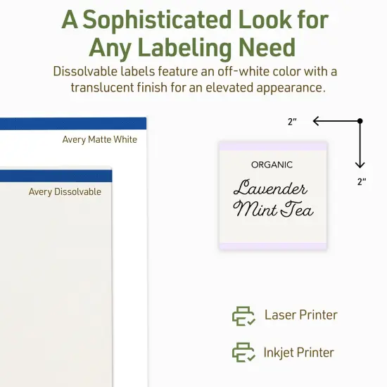 Avery Dissolvable Labels, 2" x 2" Square {10}