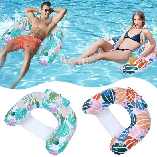 2 Summer Pack Pool Floats Adult,Inflatable Pool Chairs with Cup Holders,Blow up Lounge Hammock Pool Toys for Swimming Pool Beach Ocean Lake Party Summer Water Fun {1}