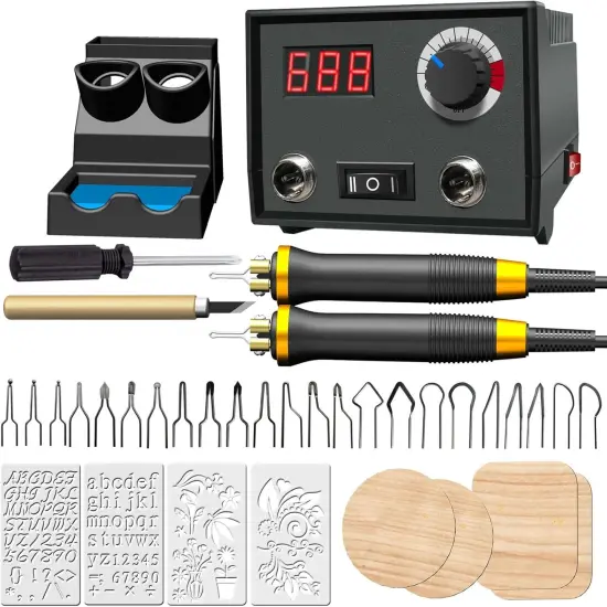 Wood Burning Tool, Wood Burner kit Pen 25~750℃, Wood Burning kit with Digital Thermometer Temperature Adjustable Temperature, 2 pyrographic Wood Burning pens, 23 Wood Burning Pen Tips {2}