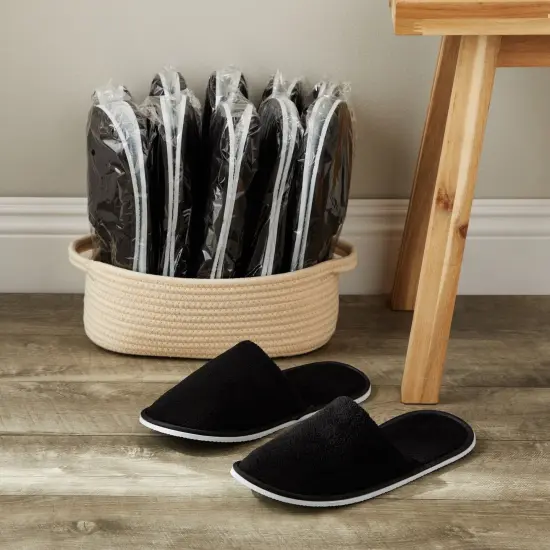 12 Pairs Disposable Slippers for Guests, Bulk Pack for Hotel, Spa, Shoeless Home, Black (US Men Size 11, Women 12) {2}