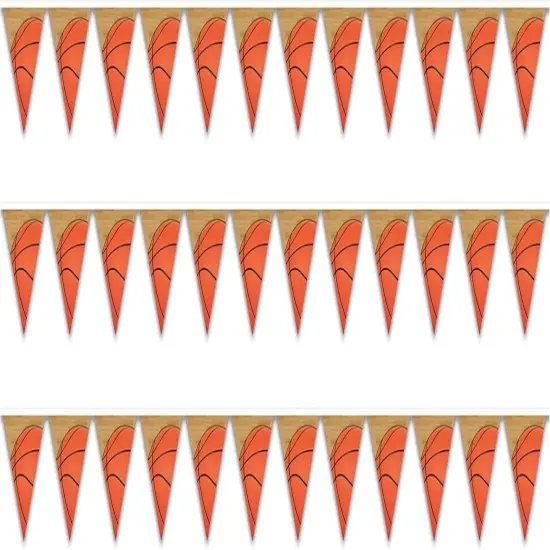 Plastic Pennant Banners 3 Piece Birthday Basketball Decorations Sports Party Supplies, 11" x 12', Orange/Black/Tan {1}