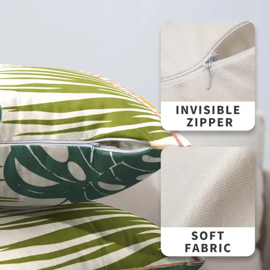 Set of 2 Summer Tropical Leaves Throw Pillow Covers Palm Banana Leaf Pillow Covers 18x18 Abstract Sun and Monstera Leaf Cushion Case for Sofa Patio Indoor Outdoor Decor {3}