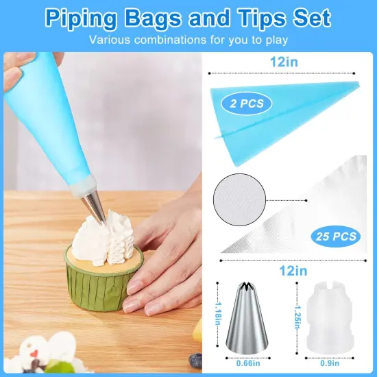 112Pcs Cake Decorating Supplies Kit, Included Cake Turntable, Cake Leveler, 54 Numbered Icing Piping Tips, 2 Spatulas, 3 Scraper, 30+2 Piping Bags, Mother's Day Gift Ideas {5}