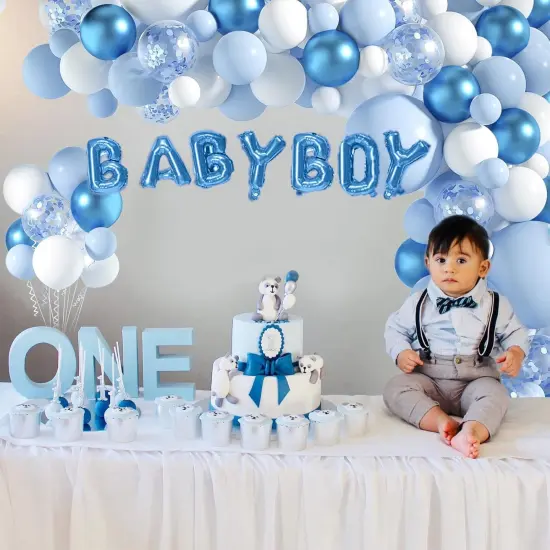 Blue And White Balloon Arch Garland Kit - Baby Boy Balloons Arch Different Sizes 5 12 18 Inch Blue White Balloons for Boys Baby Shower Decorations Birthday Engagement Party Gender Reveal Decor {4}