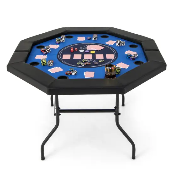 Folding Poker Table with Cup Holders, Armrest and Casino Felt Blue {7}