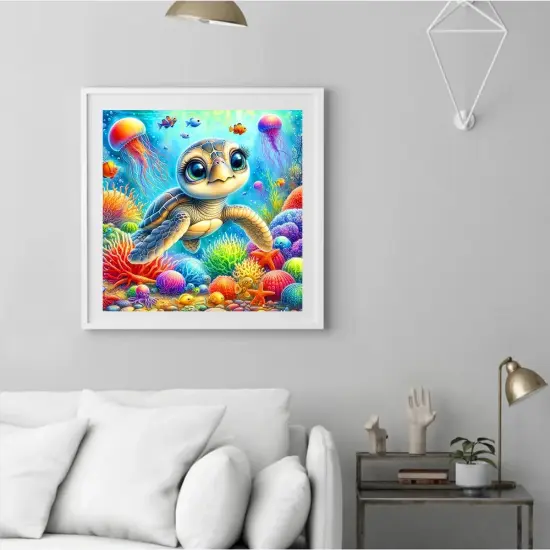 Cute Turtle Diamond Painting Kit for Adults, Sea Turtle Diamond Art Kits for Beginners, Full Drill Round Gem Art Diamond Painting for Home Wall Decor Gift 14x14inch {4}