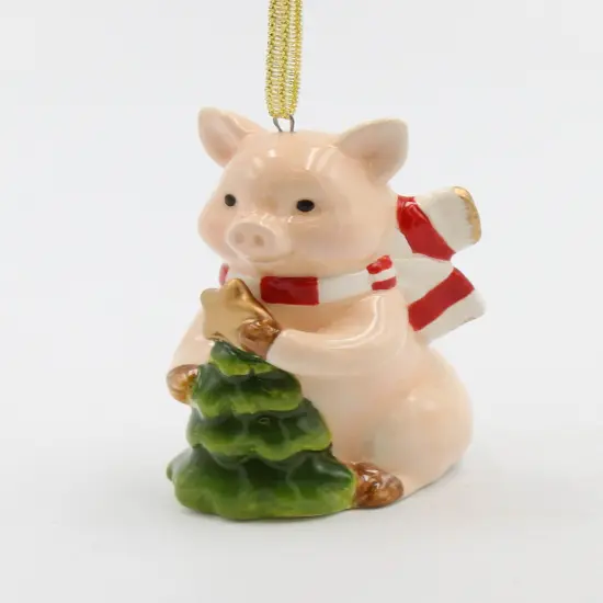 Ceramic Pig With Christmas Tree Tree Ornament, Christmas Decor, Farmhouse Decor, Gift for Her {3}