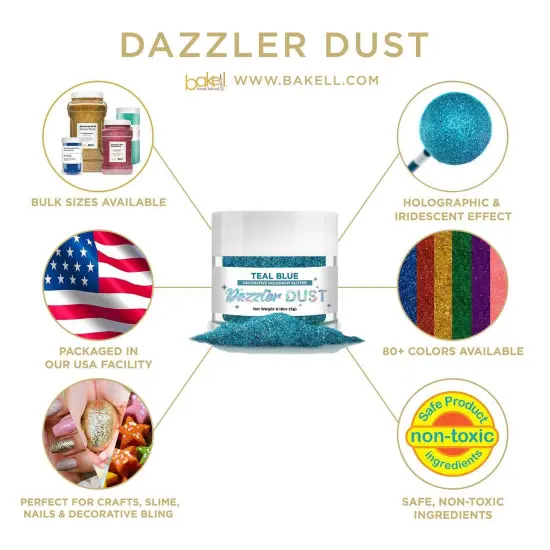 Bakell - Teal Dazzler Dust (5g, 1x Jar) Non-Toxic Decorating Glitter for Arts and Crafts {4}