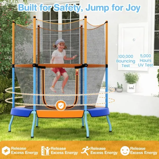 Kids Trampoline with Safety Net, Zipper Door and Heavy-Duty Frame Orange {6}