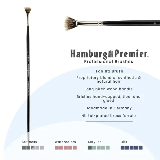 Creative Mark Hamburg Premiere Professional Oil Painting Brushes - Fan #2 Oil Paint Brush - Handmade in Germany, Natural & Synthetic Hair Blend, Long Triple-Lacquered Birch Handle {3}