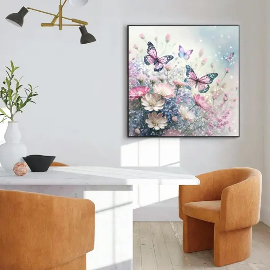 Butterfly Diamond Art Kits for Adults Beginners, Flower Diamond Painting Kits for Adults, DIY 5D Butterfly Flower Gem Art, Pink Flower Butterfly Diamond Dots for Adults for Gift Home Decor 12x12 inch {3}