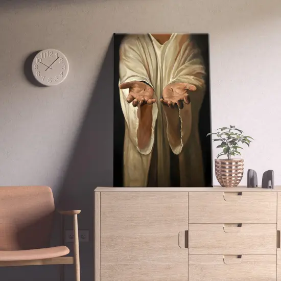 Framed Jesus wall art The Hand of God Christ Religion Canvas The Jesus Hand Wall Decor Bible Pictures Posters Prints Paintings for Living Room Bedroom Church Decorations Ready to Hang {4}