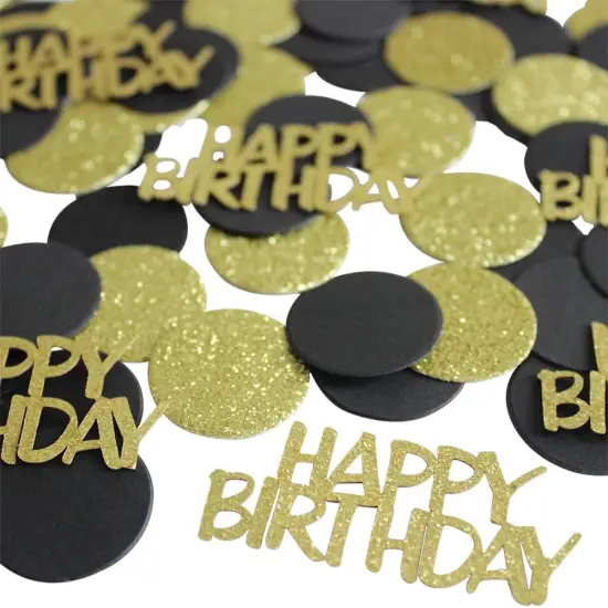 Glitter Gold Happy Birthday Party Confetti for Table Black and Gold Round Paper Confetti Circle Dots Confetti for Birthday Wedding Anniversary Party Decorations,220CT {2}