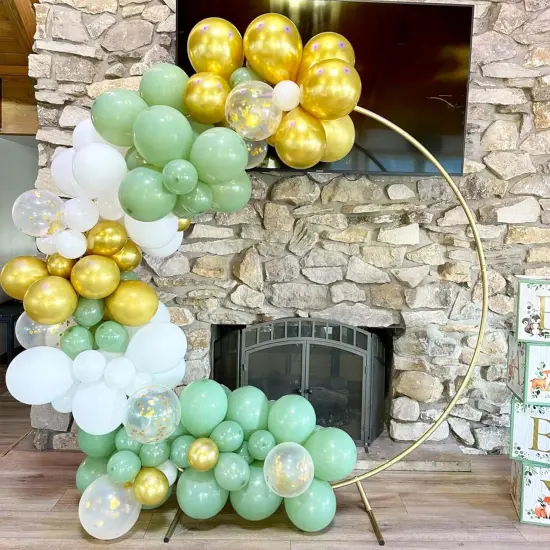 Sage Green Gold Balloons, 12 Inch Green White Metallic Gold Balloons, Green Sand White Balloons Gold Confetti Latex Balloons {3}