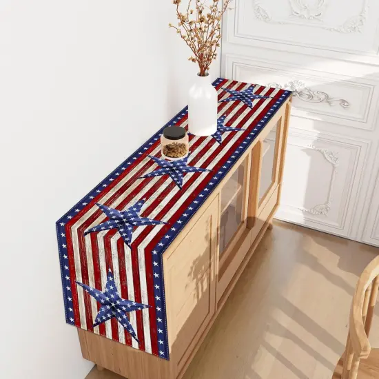 Linen Watercolor Red White and Blue American Flag Stars Table Runner 72 Inches Long 4th of July Memorial Day Veterans Day Patriotic Decoration and Supplies for Home {4}
