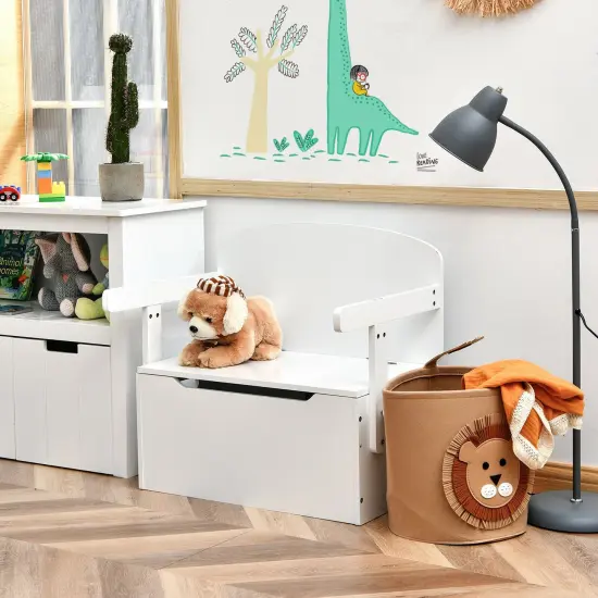 MDF 3-in-1 Kids Chair Desk Set with Storage Toy Box White {5}