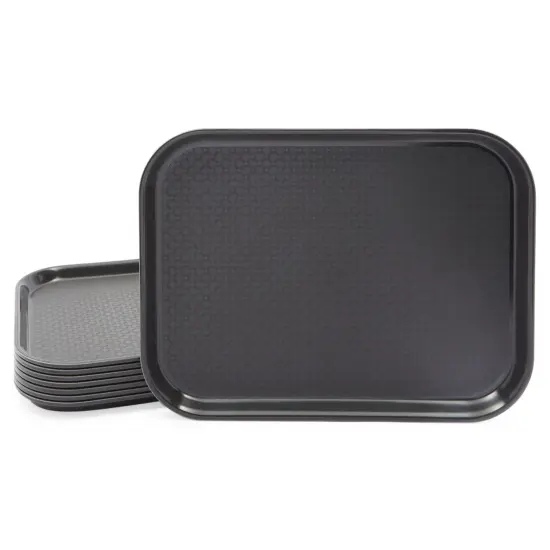 8 Pack Black Plastic Serving Tray, Nonslip for Cafeteria, School Lunch, Fast Food, Restaurant (12 x 16 In, Black) {7}