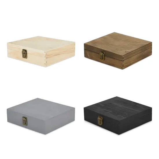 Makerflo Natural Pine Wood Cigar Box, Hinged Back & Front Clasp, Black Felt Lined, 8.5" x 8" x 2.4", Ideal for Craft - (Laser Engraving, Epoxy, UV DTF, and Vinyl) {7}