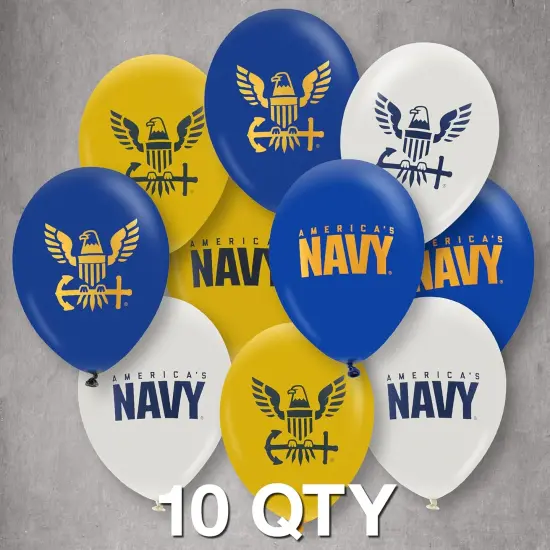 U.S. Navy Party Balloons (10 pcs)! 12&rdquo; Latex balloons in Blue, White & Yellow with Striking Print on 2 sides {2}