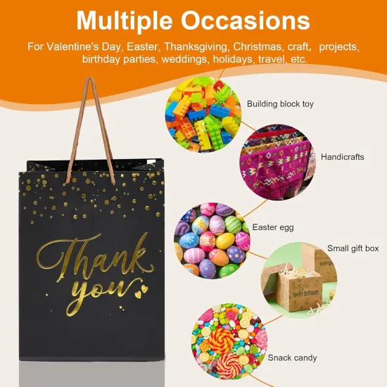 20 Pcs Black and Gold Gift Bags with Handles - Medium Size Thank You Bags Bulk for Weddings {4}