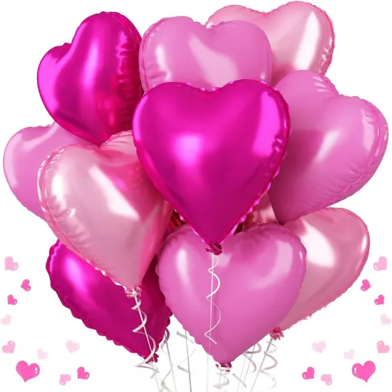 Pink Mixed Heart Balloons, 18 Inch 12 Pcs Hot Pink Foil Heart Balloons Light Pink Heart Shape Mylar Balloons Pink Sweet Theme Heart Balloons {1}