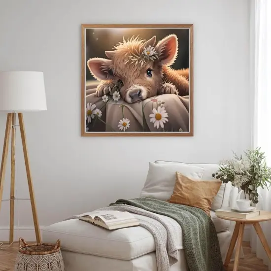 Cow Diamond Art Kits for Adults, Highland Cow Diamond Painting Kits for Adults Beginners, DIY 5D Daisy Diamond Painting with Round Gem Art Kits for Adults for Home Wall Decor 12x12 Inch {5}