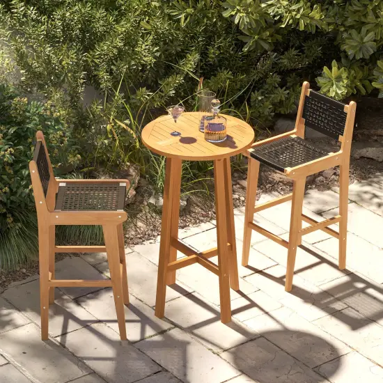 30 Inch Rattan Teak Wood Bar Stool with Backrest and Footrest Suitable for Indoor or Outdoor Use {2}