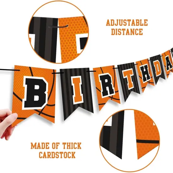 Basketball Happy Birthday Banner Slam Dunk Party Decoration Supplies Kids Teenagers Boys B-day Photo Prop Pennant Ideas NO DIY Required {3}