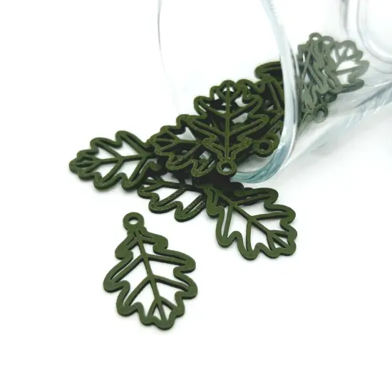 1, 4, or 20 Pieces: Green Oak Leaf Charms {1}