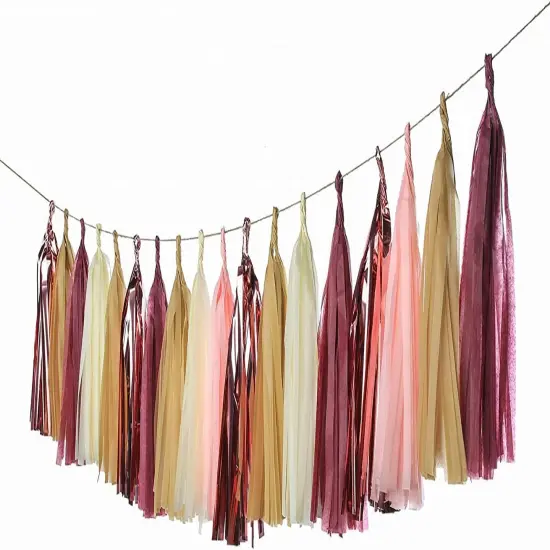 25 PCS Burgundy Tassels Garland Tissue Paper Tassels Banner DIY Kit Baby Shower Decorations Fall Wedding Burgundy Wedding Women Birthday Party Thanksgiving Day Decorations {2}